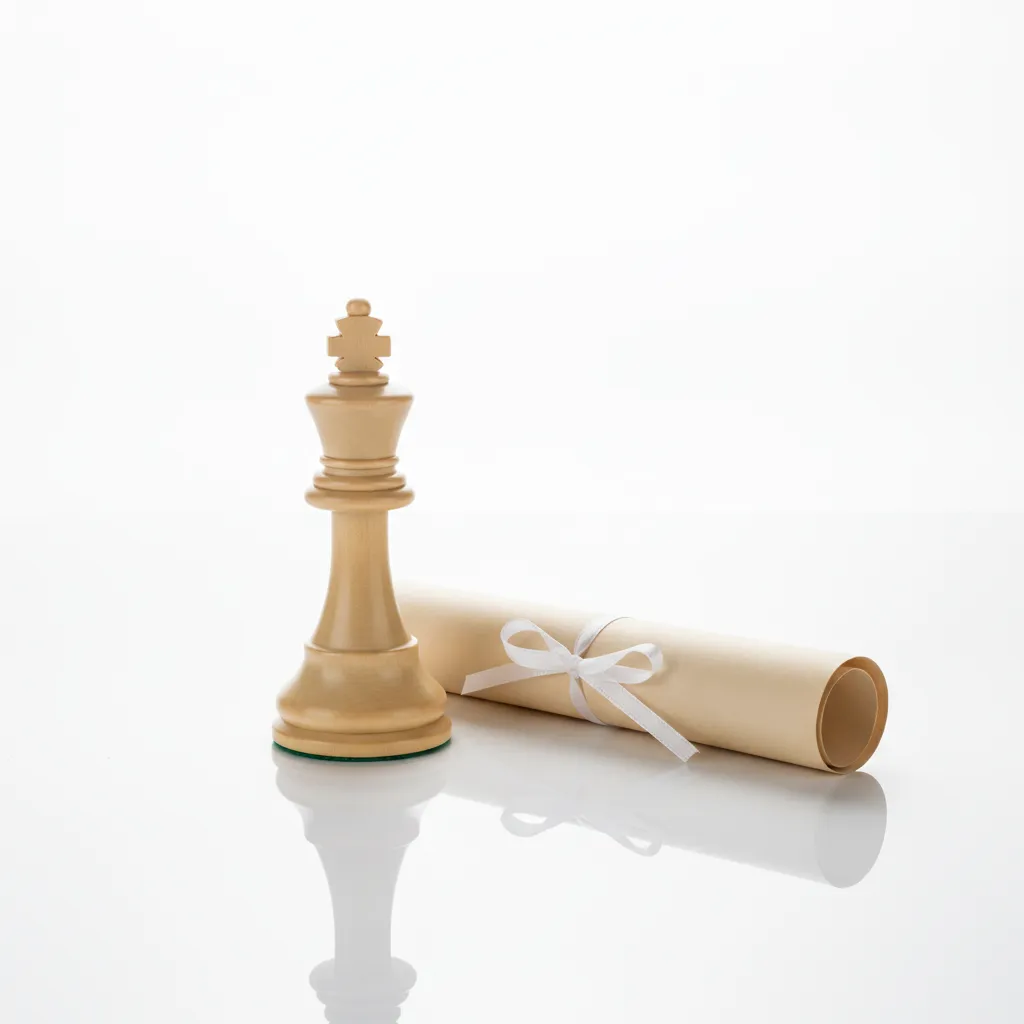 Шахматная фигура короля с сертификатом FIDE на темном фоне